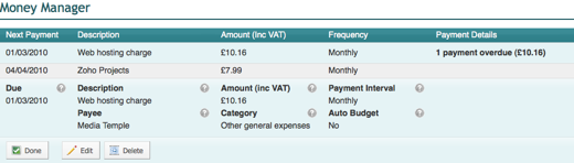 Money Manager - repeating bill payments